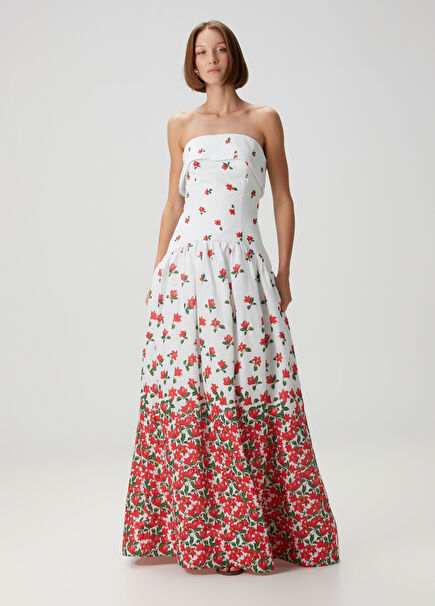 Meghan Red White Floral Maxi Dress