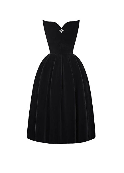 Black Velvet Dress with Pearl Detail
