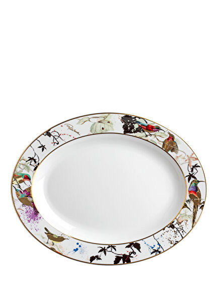 Garden's Birds Porcelain Oval Serving Plate with Bird Pattern