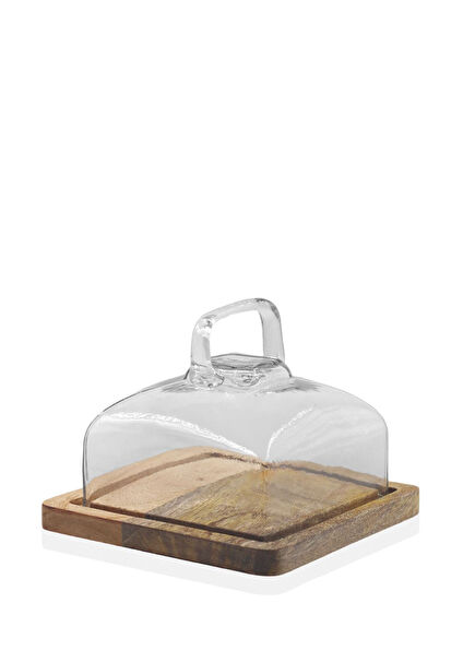 Madera Acacia Wood Rectangular Cake Dome 13x17 cm