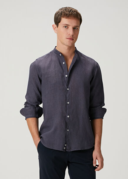 Navy Blue Linen Shirt