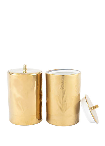 Gold Porselen Lavanta Kabartmalı 2'li Kavanoz Seti