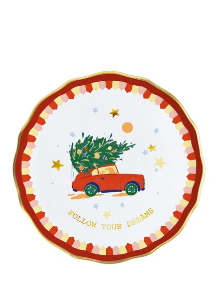 Mamma Mia Kırmızı Araba Desenli Pasta Tabağı 16 cm