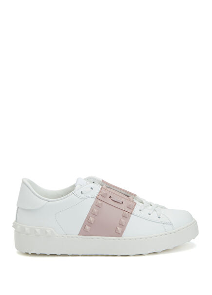 Rockstud Open Beyaz Pembe Kadın Deri Sneaker