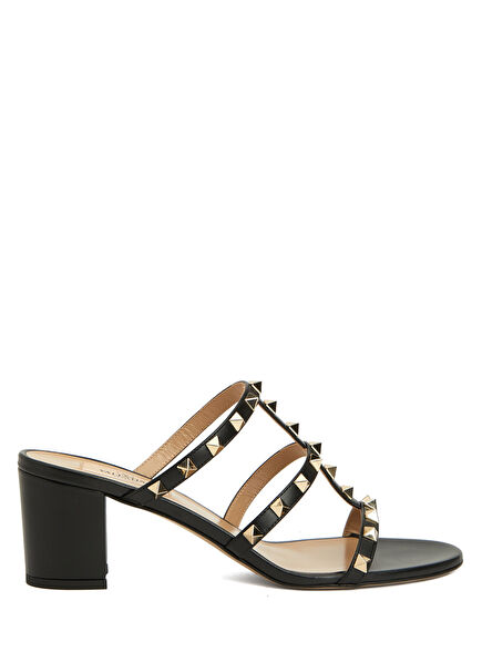 Rockstud Black Trok Detailed Women's Leather Slipp
