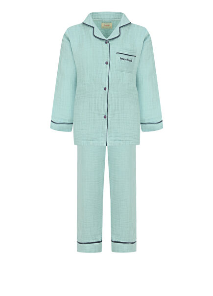 Green Unisex Kid's Organic Muslin Pajama Set