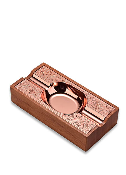 Damascus Two-Slot Rose Gold Wooden Cigar Ashtray