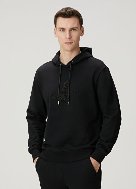 Siyah Kapüşonlu Sweatshirt