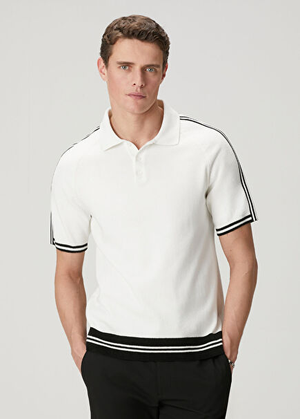 White Terry Texture Detail Short Sleeve Sweater