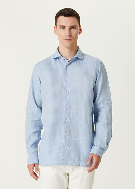 Koyu Mavi Keten Gömlek