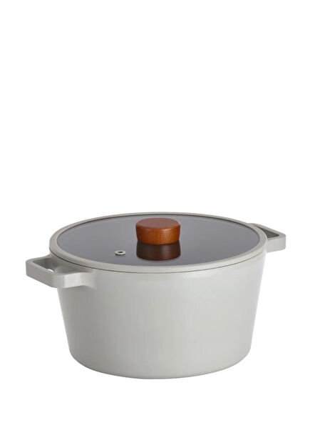 Fika Grey Aluminum Cast Iron Saucepan with Glass Lid 26 cm