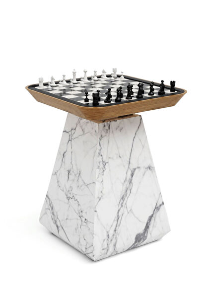 Mood Ahşap Tablalı Beyaz Mermer Satranç 