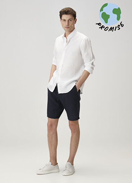 Lacivert Keten Bermuda