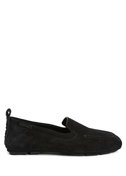 Black Logo Detailed Men's Leather Driver