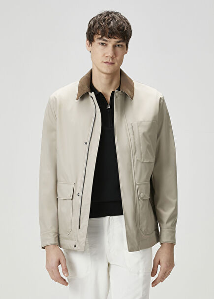 Beige Collar Inserted Coat