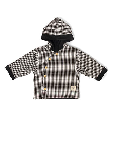 Diagonal Siyah & Beyaz Ekose Mini Unisex Bebek Mont 