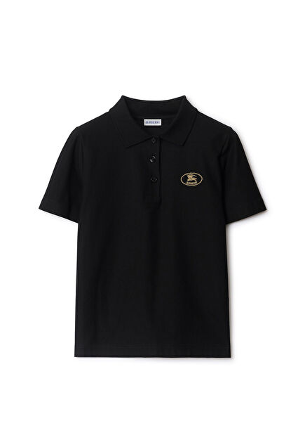 Siyah Polo Yaka Kısa Kollu Kadın T-Shirt