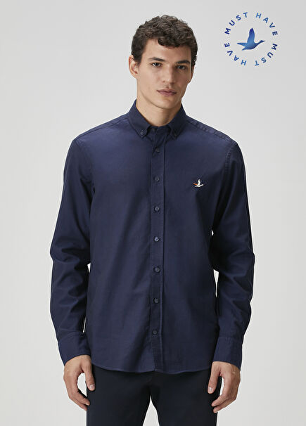 Comfort Fit Lacivert Oxford Gömlek