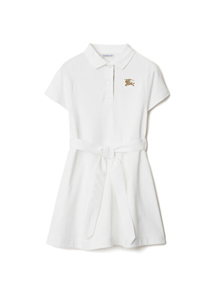 Astrid Beyaz Pamuklu Polo Yaka Kısa Kollu Kız Çocuk Elbise