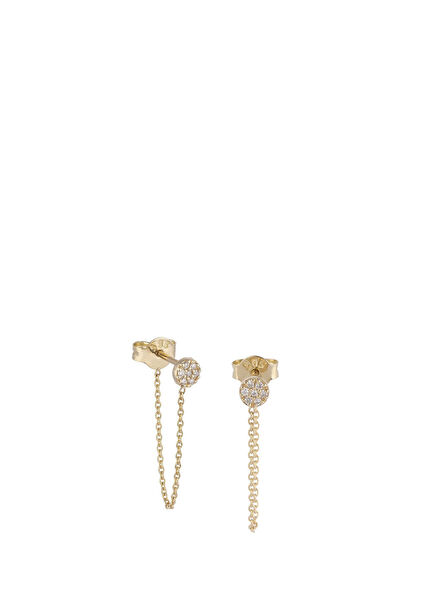 Round Chain Diamond Stone 14K Gold Unisex Earrings