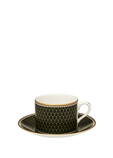 GC Antler Trellis Dark Green Gold Porcelain Teacup and Saucer