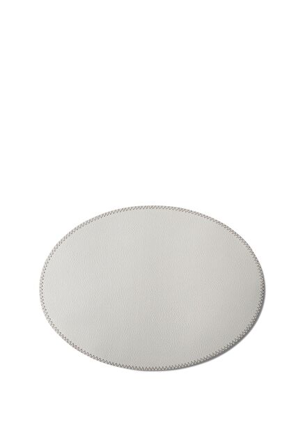 Grey Oval Stitched Leather Placemat
