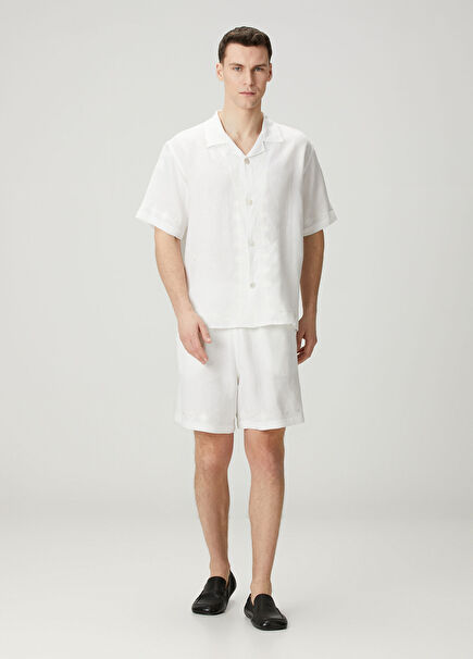 Smooth Bej Keten Bermuda