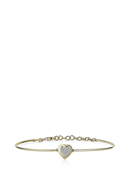 14K Gold Women's Handcuff Bracelet with Love Heart Diamonds