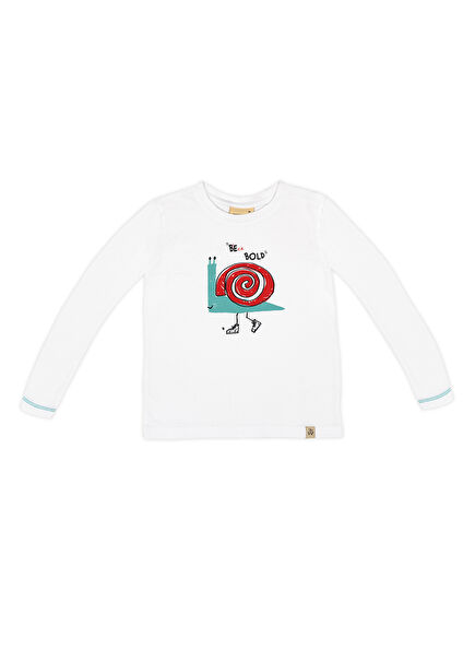 Be Bold Printed White Long Sleeve Boys' T-Shirt