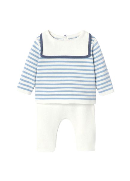 White Cotton Baby Boy Sailor Knitwear Set