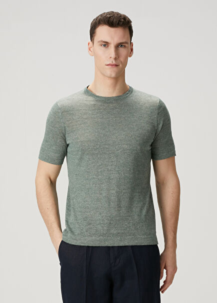 Green Short Sleeve Linen Sweater