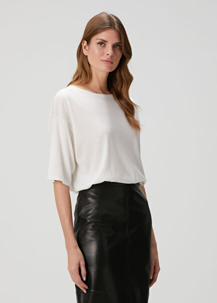 Oversize Beyaz Yün T-shirt