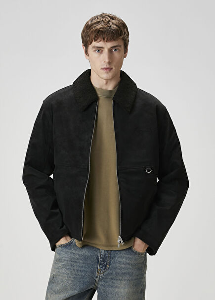 Siyah Yakası Shearling Mont