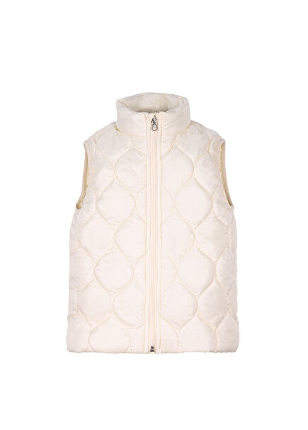 Ecru Quilted Zippered Girls' Vest