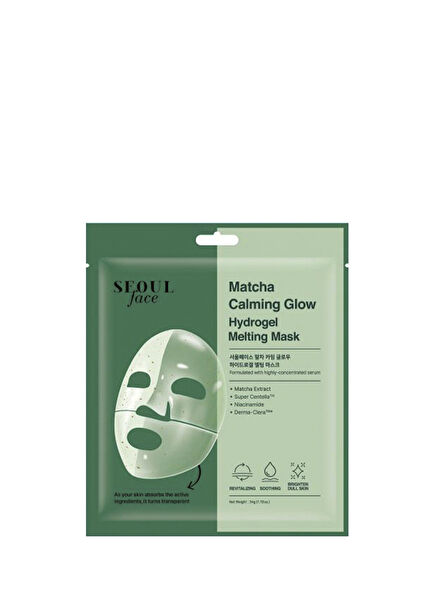 Seoul Face Matcha Yatıştırıcı Işıltı Veren Eriyen Glow Hidrojel Kağıt Yüz Maskesi 34 gr