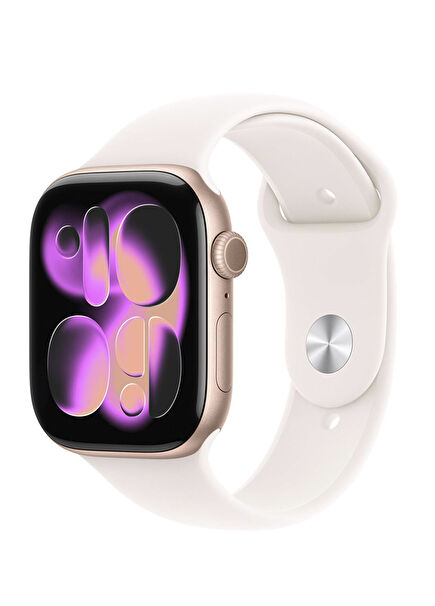 Watch Series 11 GPS 42mm Roze Altın Rengi Alüminyum Kasa ve Bulut Pembesi Spor Kordon Akıllı Saat MEU44TU/A - M/L