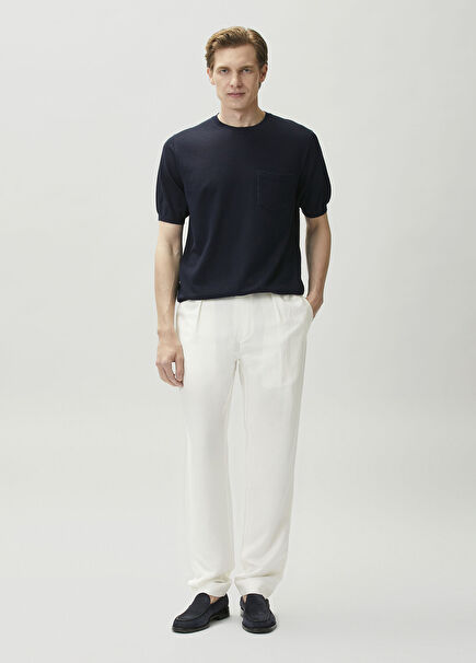 White Waist Corded Silk Trousers