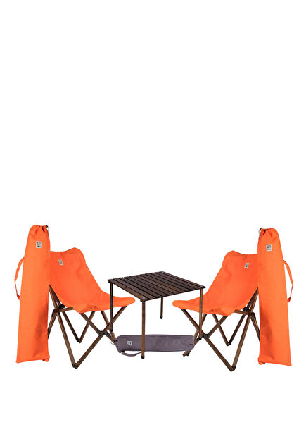 Antrasit Turuncu Ahşap Katlanır Masa Sandalye Seti