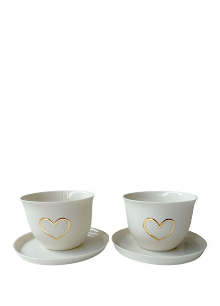 Gold Hearts El Yapımı Fransız Limoges Porselen Espresso ve Türk Kahvesi Fincanı
