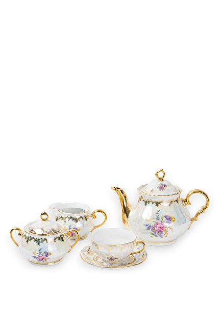 Klasik 17 Parça Porselen Çay Takımı