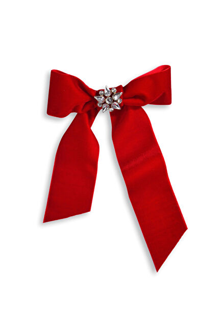 Red Velvet Bow Krımızı Kristal Broş ve Kadife Kadın Toka