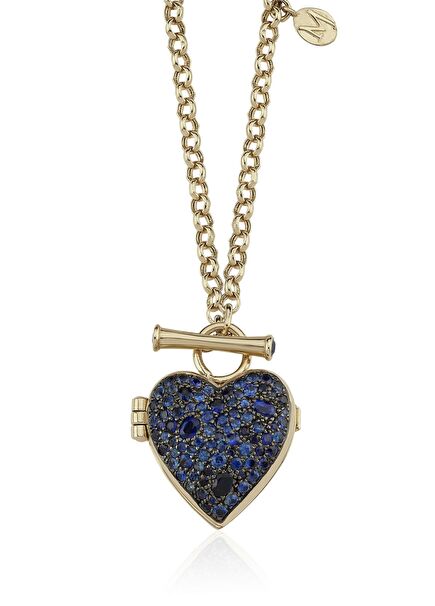 Heart Blue Sapphire Stone 14 Carat Gold Women's Necklace