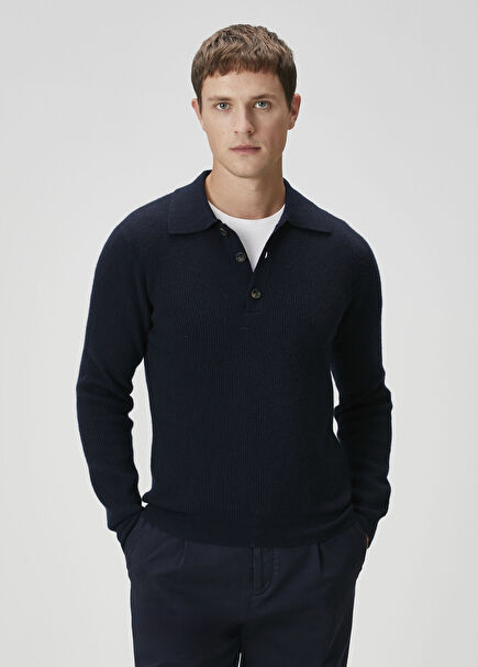 Lacivert Polo Yaka Yün Kazak