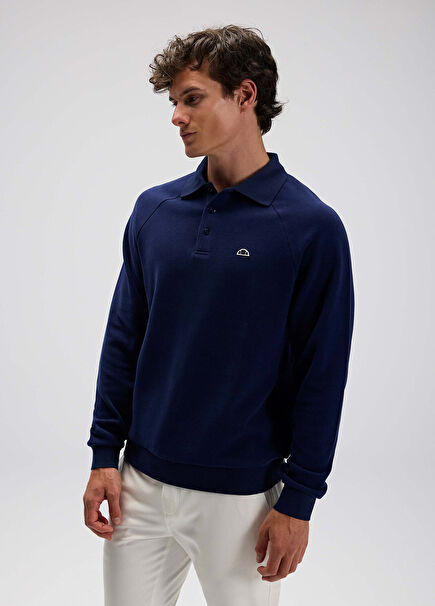 Lacivert Polo Yaka Uzun Kollu Erkek Sweatshirt EM633-NV
