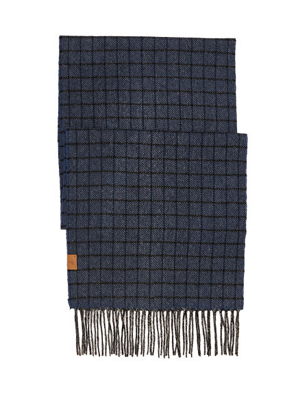 Blue Square Patterned Men's Wool Scarf