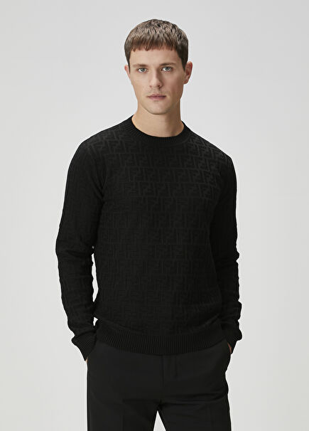 Siyah Logo Motifli Triko