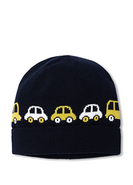 Car Motif Navy Blue Baby Boy Beanie