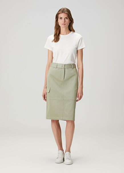 Clear Khaki Midi Skirt