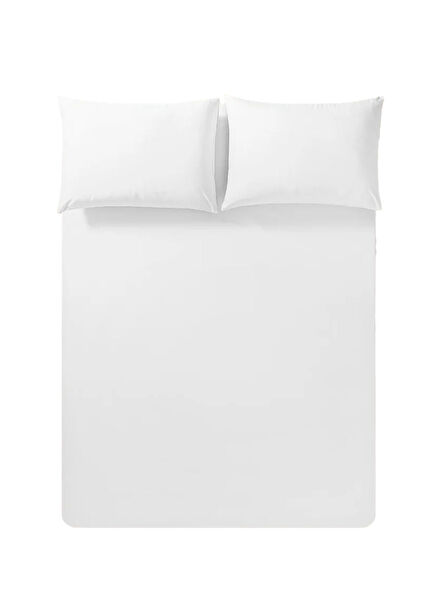 Pure Serisi Beyaz Pamuklu Percale Çift Kişilik Lastikli Çarşaf 160 x 200 cm