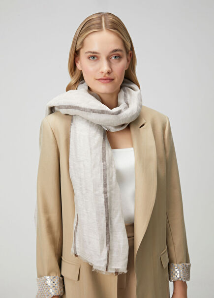 Beige Striped Women's Linen Shawl